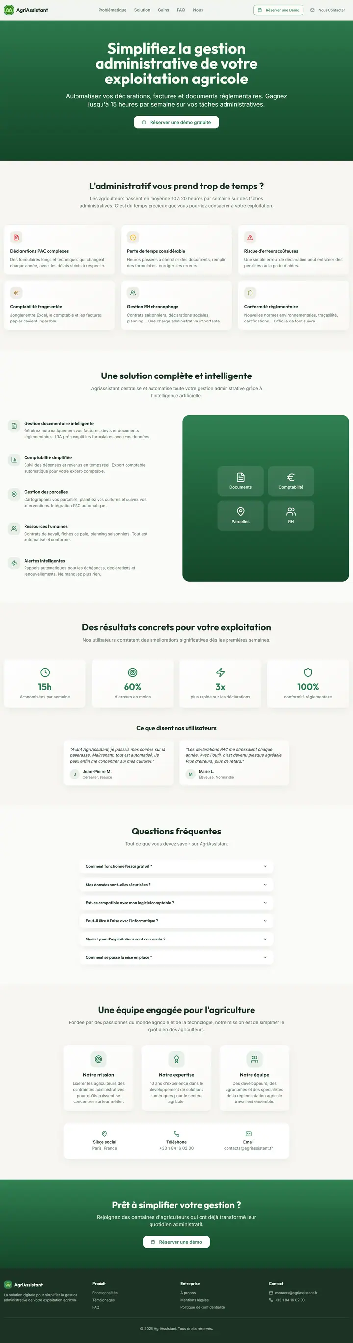 Capture de la page d'accueil du site Agri Assistant