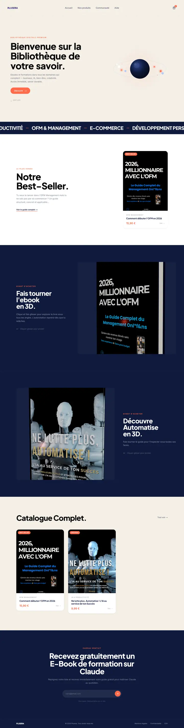 Capture de la page d'accueil du site Plusera