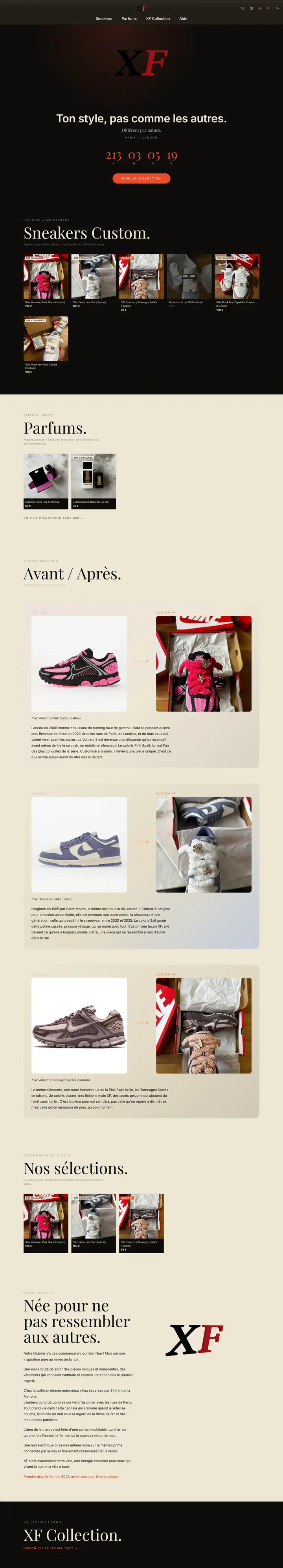 Capture de la page d'accueil du site XF Store